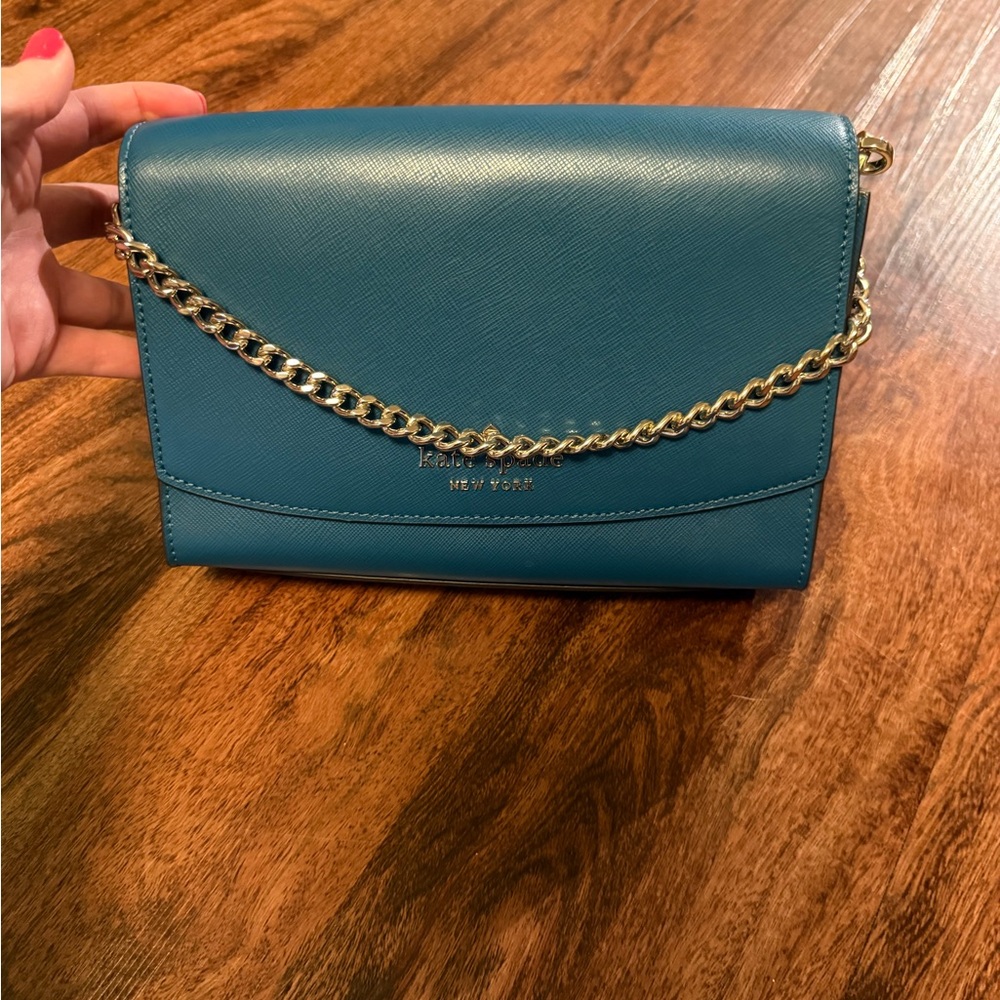 Kate Spade Teal Crossbody Bag with Gold Chain
